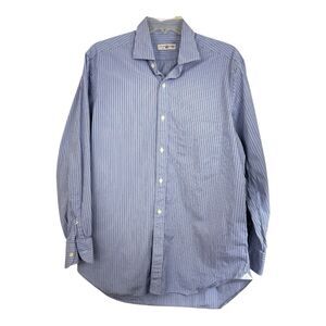 Luciano Barbera Button Up Shirt Mens  Sz Large Blue White Stripe Long Sleeve